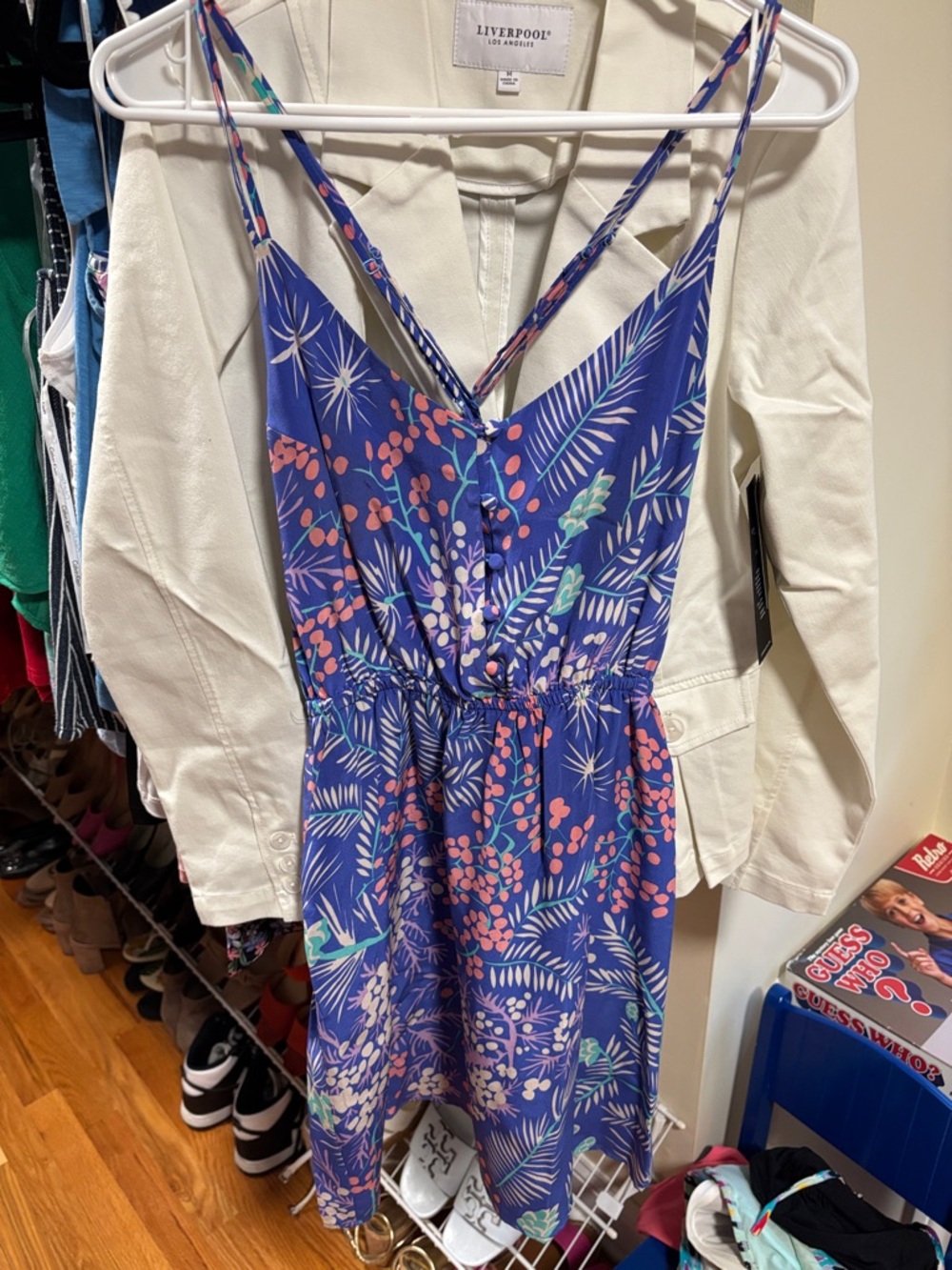 Yumi Kim Blue Floral Print Spaghetti Strap Dress